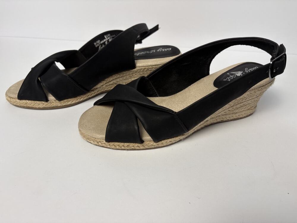 Easy Street Women Maureen Slingback Espadrille Black Sandals Size US 8.5W